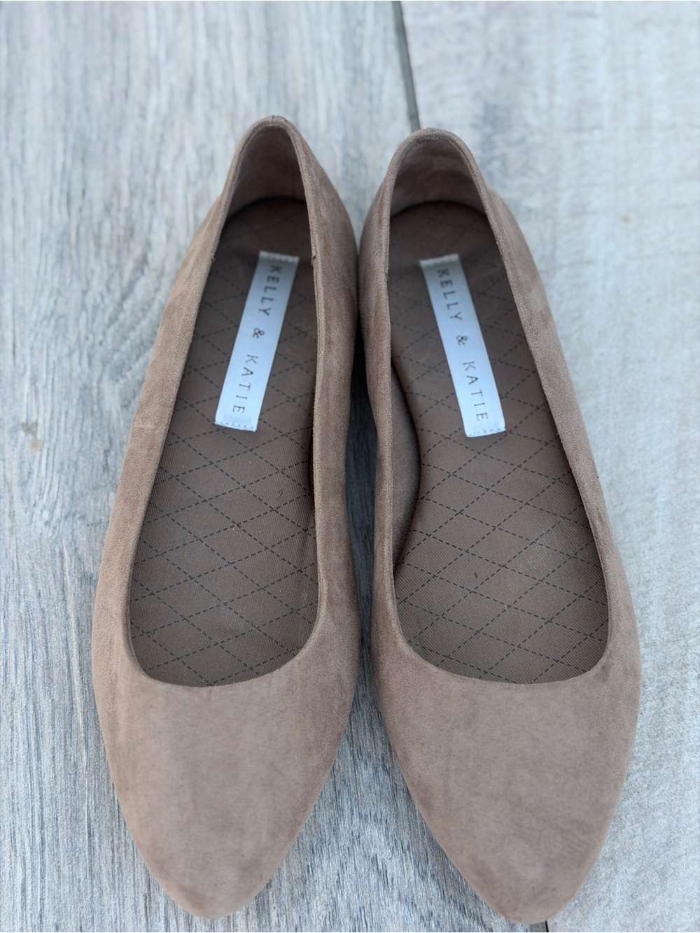Kelly & Katie Pointed Toe Ballet Flats in Blush Taupe Suede